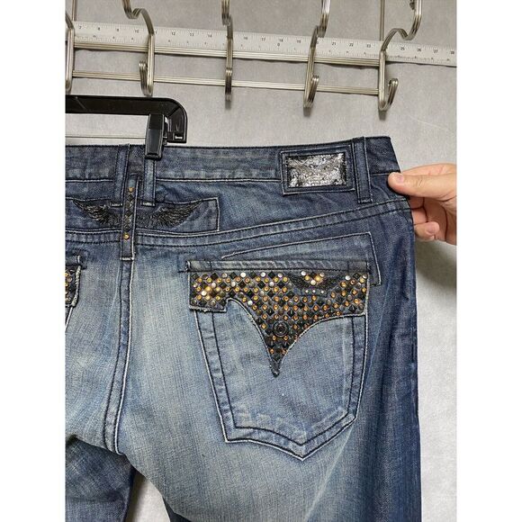 NWT Robin's Jeans Men 44 R Pocket Long Flap Swarovski‎ Rhinestone Studs Straight - Picture 1 of 16